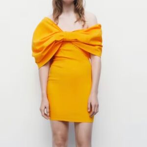 NWT ZARA MAXI BOWNWTASYMMETRIC ONE SHOULDER BODYCON DRESS